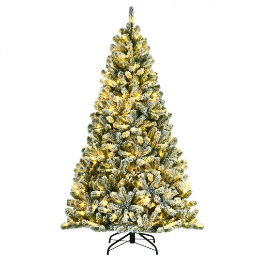 6/7/8 Feet Pre-lit Snow Flocked Christmas Tree with Metal Stand