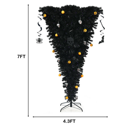Arbre d'Halloween à l'envers de 7 pieds avec 400 lumières LED violettes
