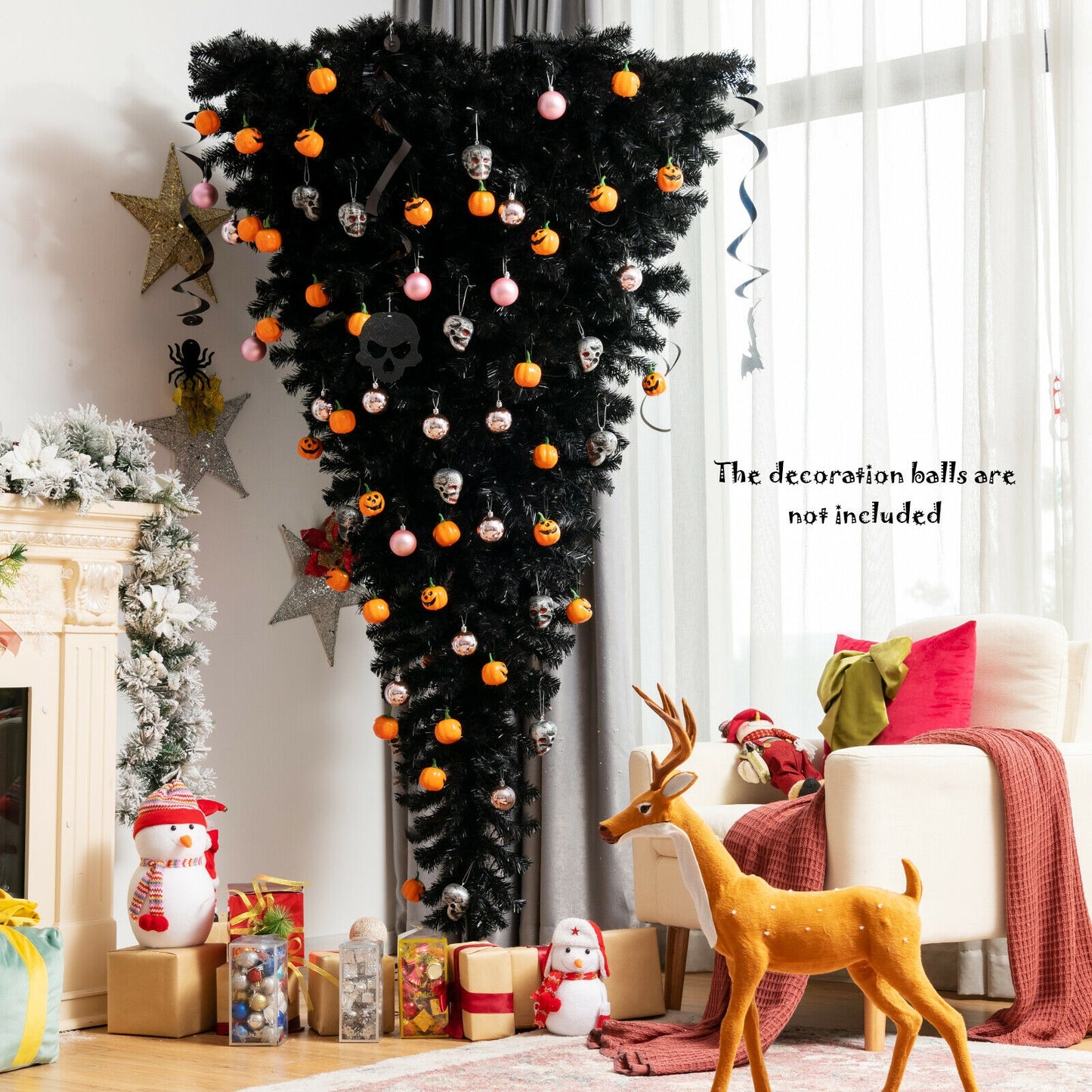 Upside Down 7 Feet Halloween Tree with 400 Purple LED Lights