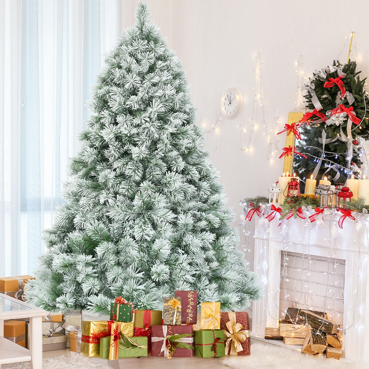 Sapin de Noël artificiel de 7 pieds avec aiguilles de pin enneigées