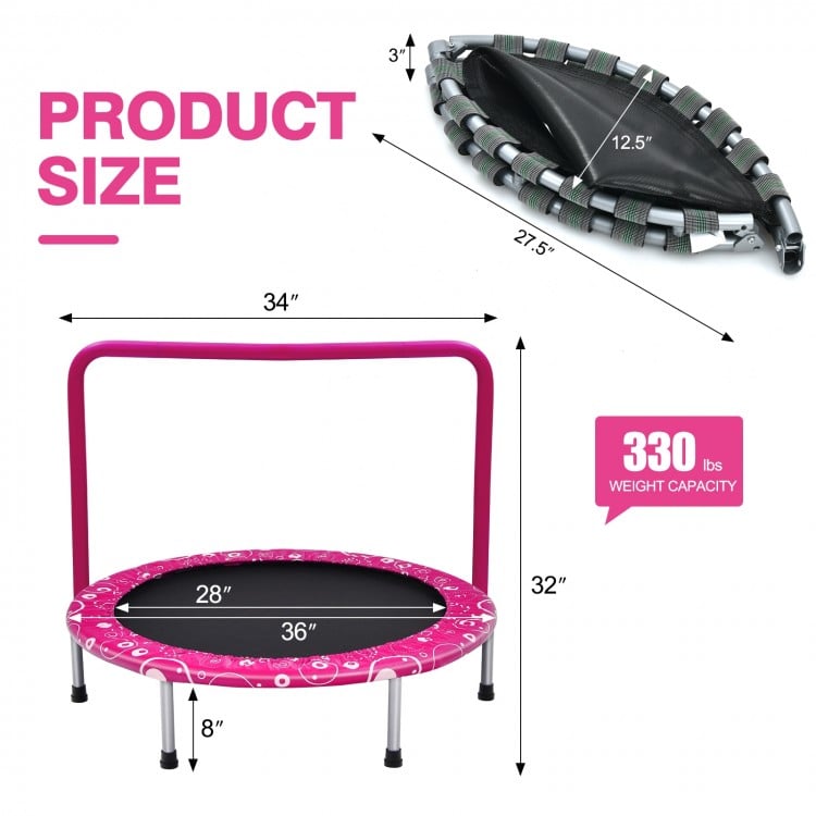 36 Inch Kids Trampoline Mini Rebounder with Full Covered Handrail