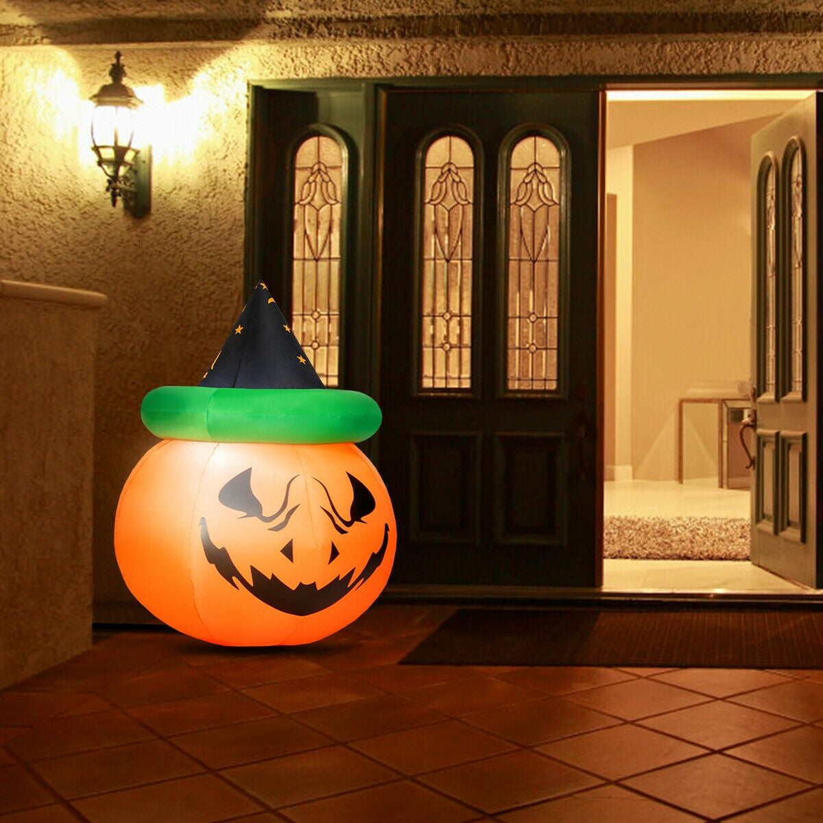 4 Feet Halloween Inflatable LED Pumpkin with Witch Hat