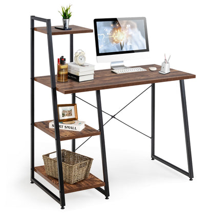 Bureau d'ordinateur compact avec 4 étagères à niveaux pour la maison et le bureau