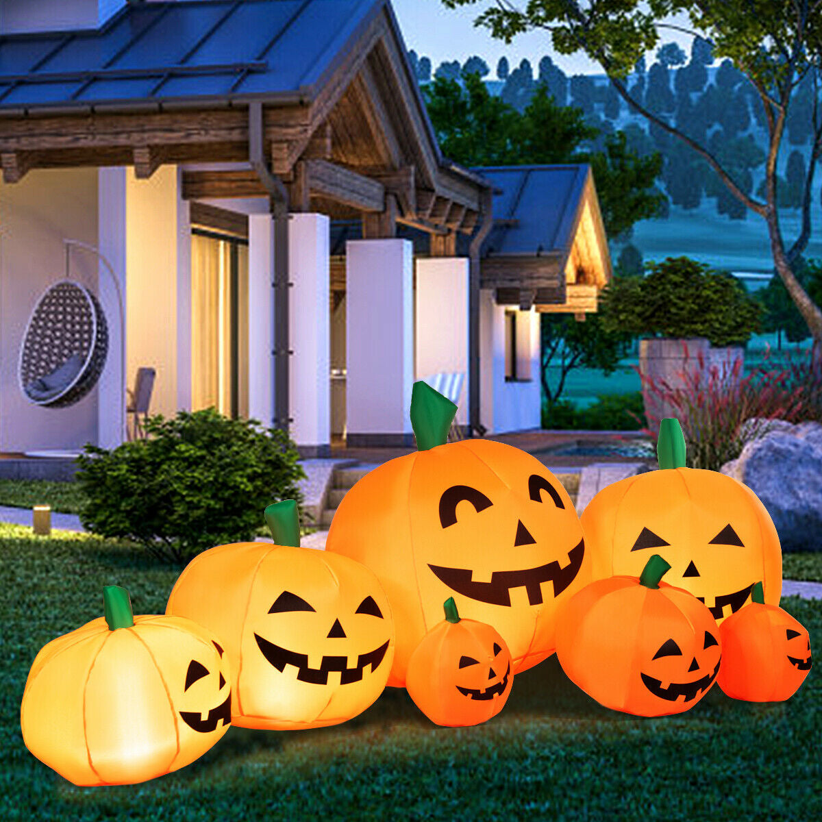 Champ de citrouilles gonflable d'Halloween de 7,5 pieds avec lumières LED