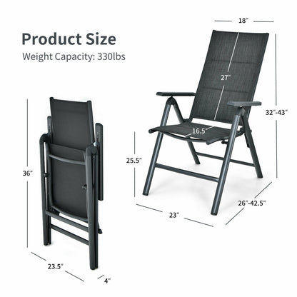 2 Pieces Patio Folding Dining Chairs Aluminum Padded Adjustable Back