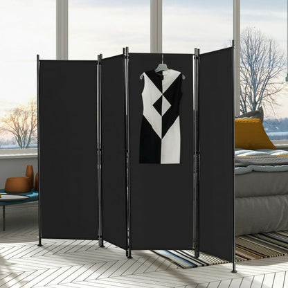 4-Panel Room Divider Folding Privacy Screen with Adjustable Foot Pads