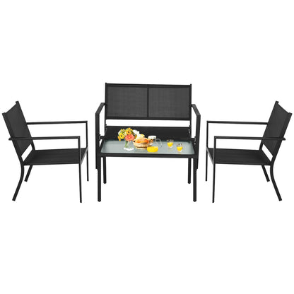 4 Pieces Patio Furniture Set Sofa Coffee Table Steel Frame Garden