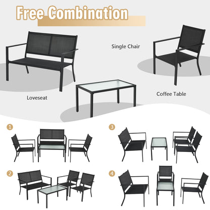 4 Pieces Patio Furniture Set Sofa Coffee Table Steel Frame Garden