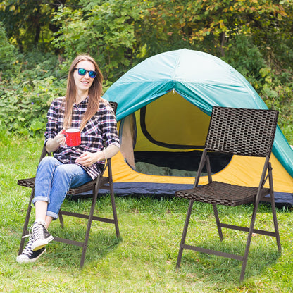 Lot de 2 chaises de salle à manger portables pliantes en rotin pour patio