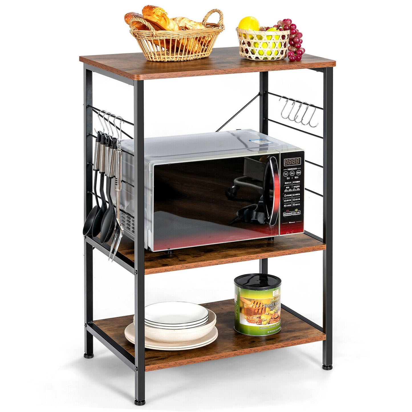 3-Tier Kitchen Baker's Rack Microwave Oven Stand Storage Shelf with 10 Hook