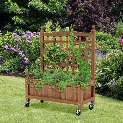 32in Wood Planter Box with Trellis Mobile Raised Bed for Climbing Plant