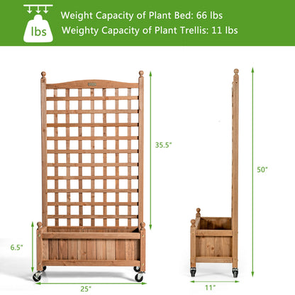 Jardinière en bois de 50 pouces avec treillis mobile surélevé pour plantes grimpantes