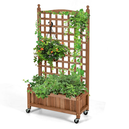 Jardinière en bois de 50 pouces avec treillis mobile surélevé pour plantes grimpantes