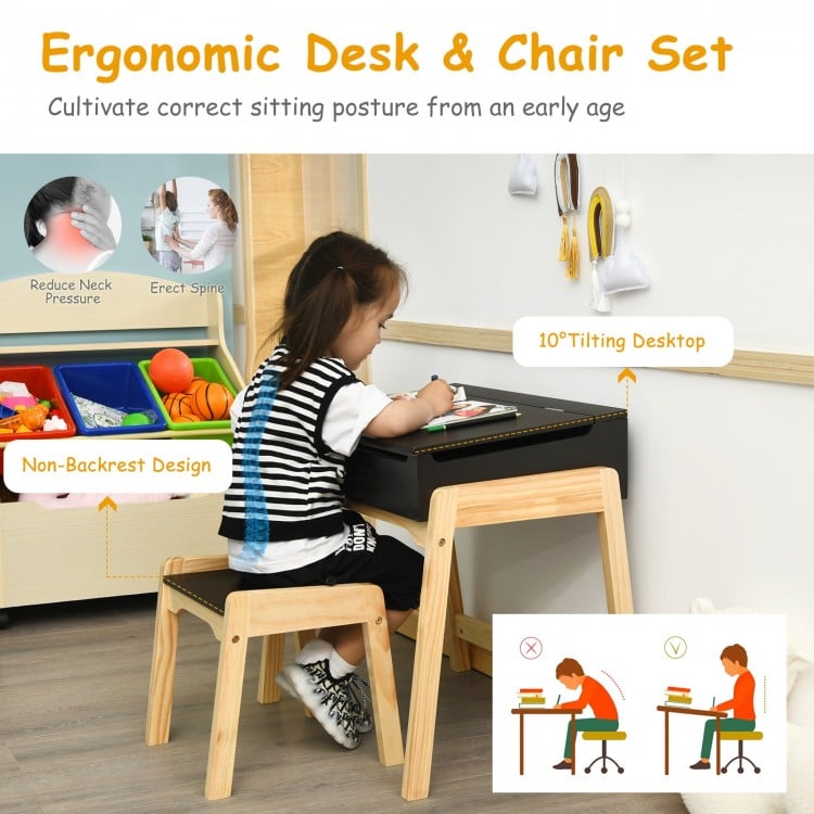 Kids Activity Table and Chair Set with Storage Space for Homeschooling