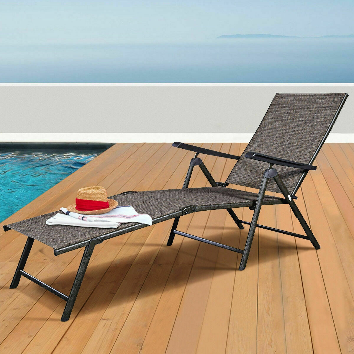 Chaise longue de piscine réglable en 2 pièces pour meubles de patio, fauteuil inclinable d'extérieur