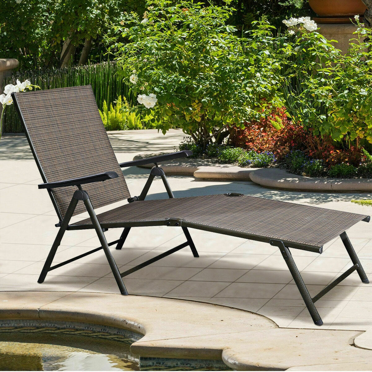 Chaise longue de piscine réglable en 2 pièces pour meubles de patio, fauteuil inclinable d'extérieur