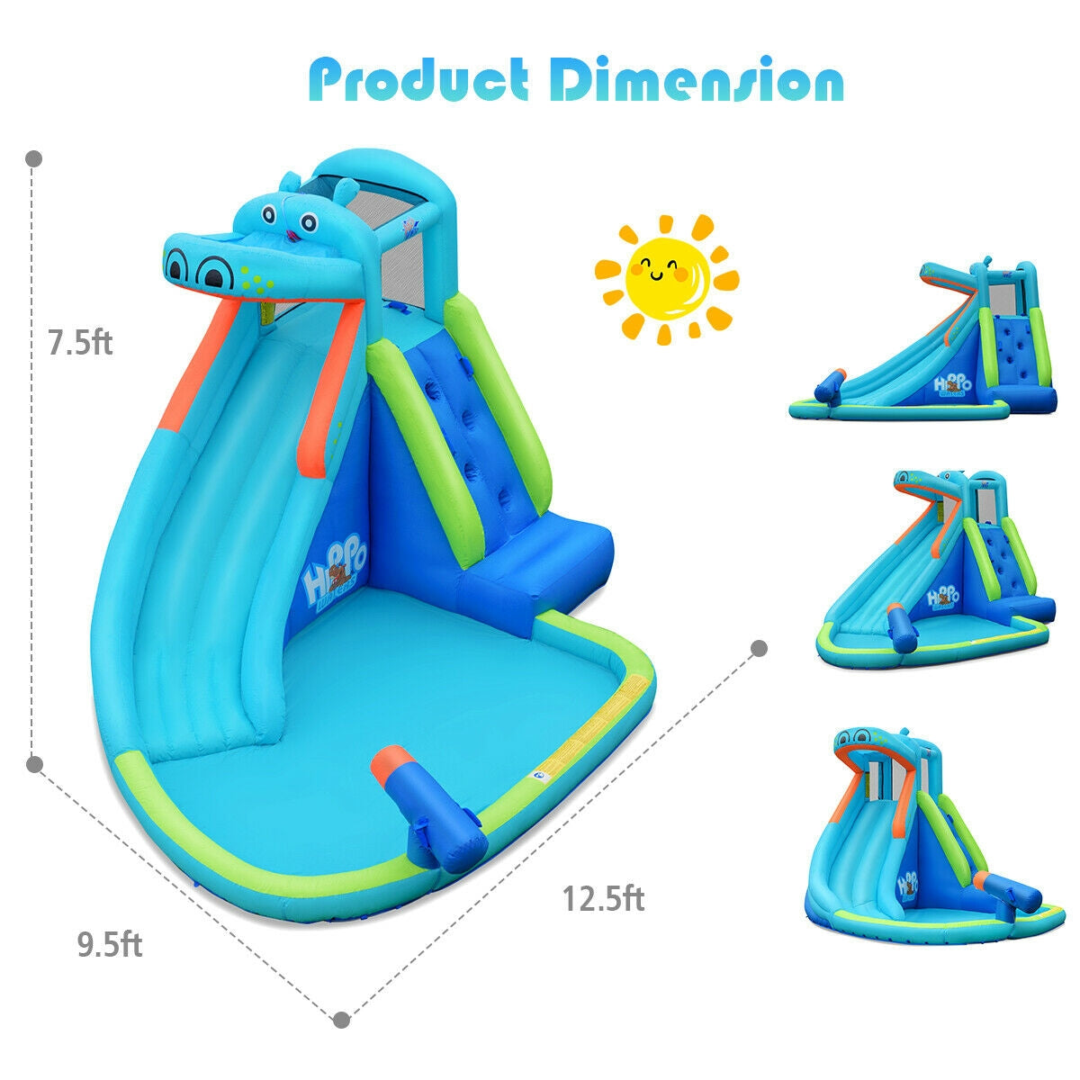 Piscine gonflable avec toboggan et éclaboussures sans soufflerie