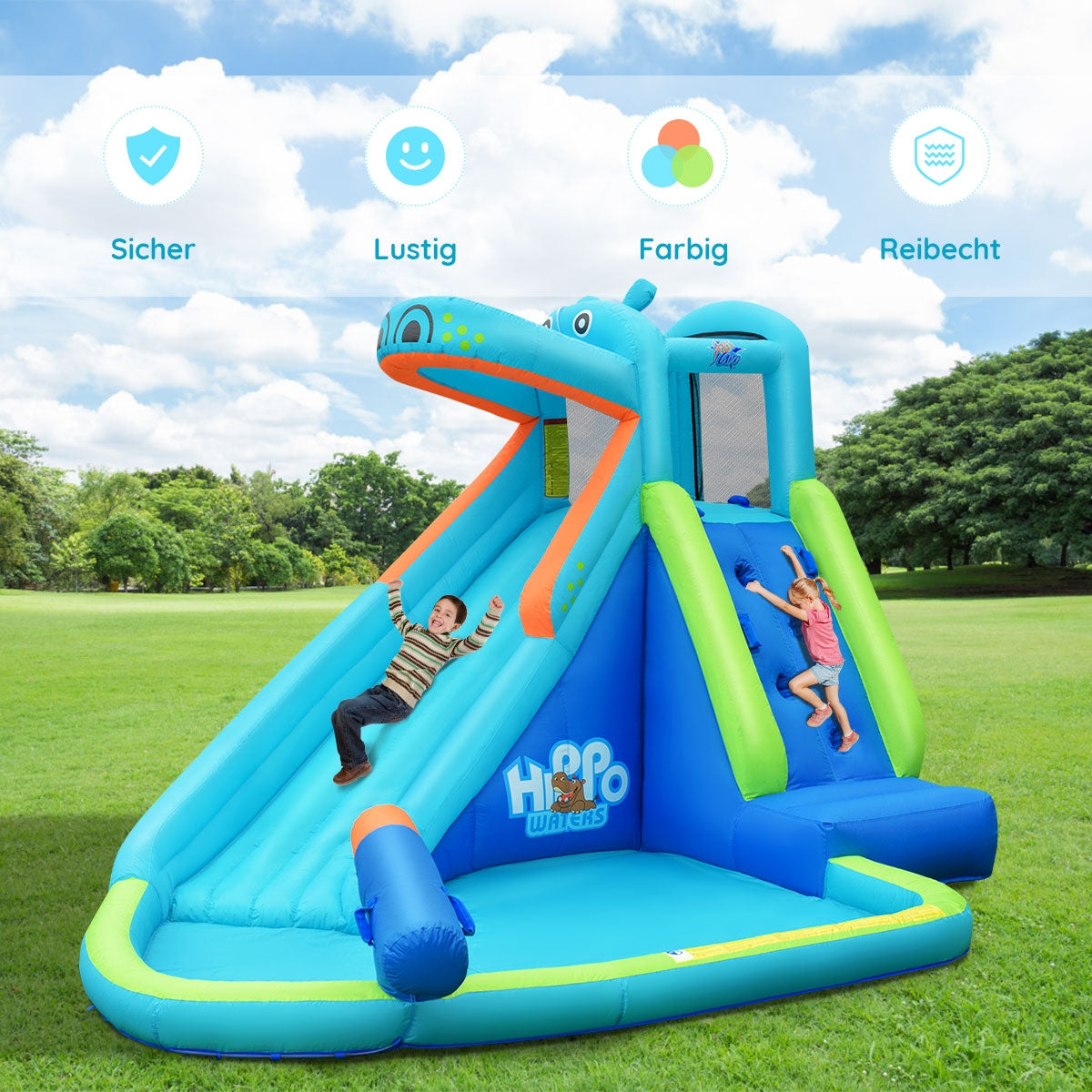 Inflatable Water Pool with Splash and Slide Without Blower