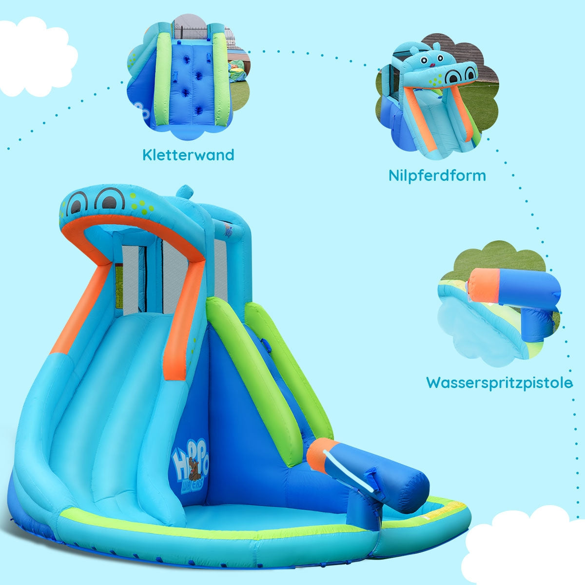 Inflatable Water Pool with Splash and Slide Without Blower