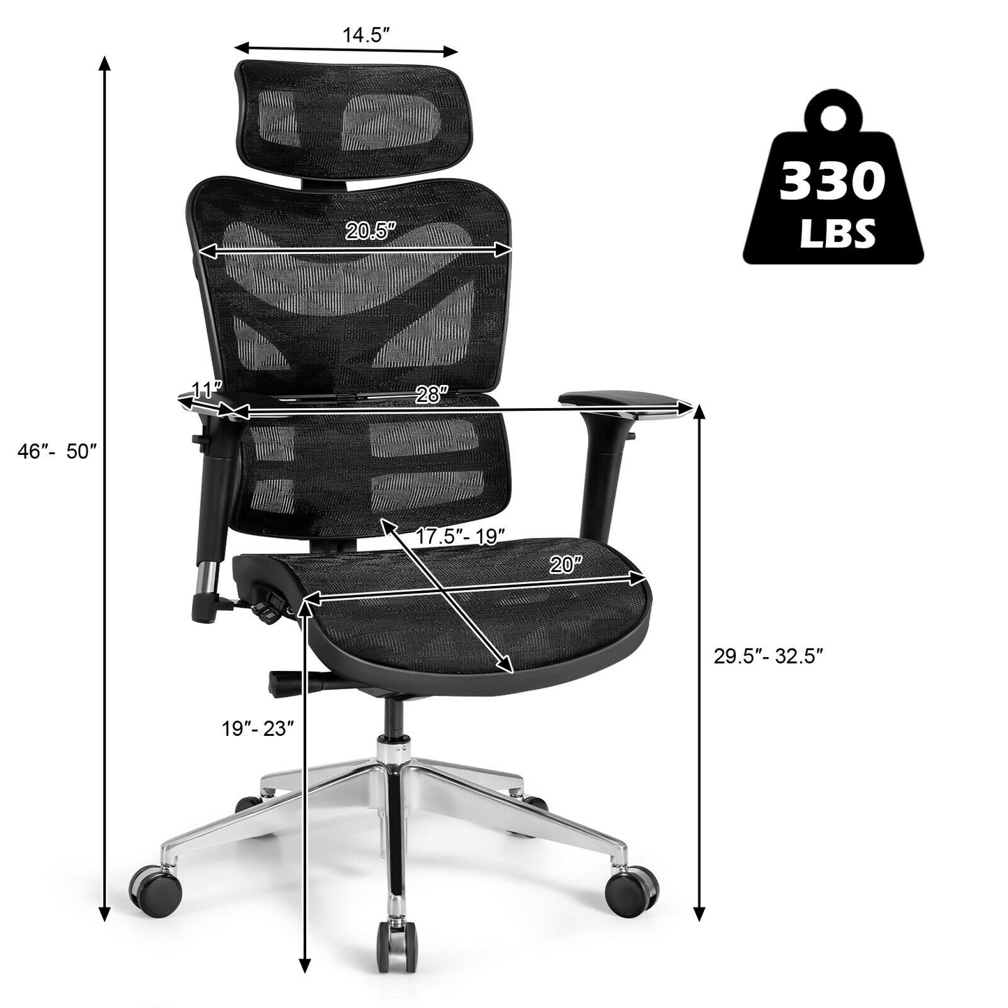 Ergonomic Mesh Adjustable High Back Office Chair with Lumbar Support