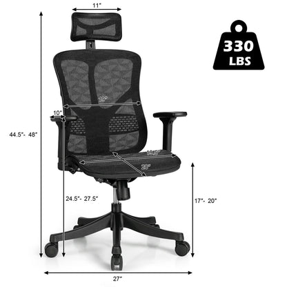 Chaise de bureau pivotante ergonomique à dossier haut en maille réglable