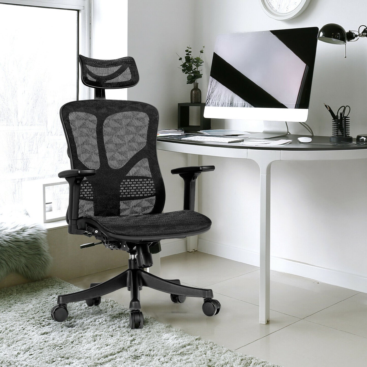 Chaise de bureau pivotante ergonomique à dossier haut en maille réglable