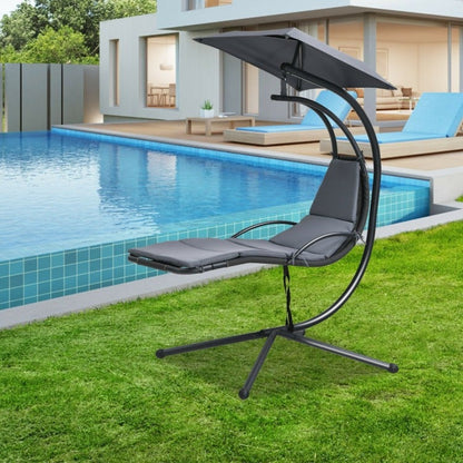 Patio Hanging Hammock Chaise Lounge Chair with Canopy Cushion