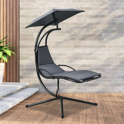 Patio Hanging Hammock Chaise Lounge Chair with Canopy Cushion