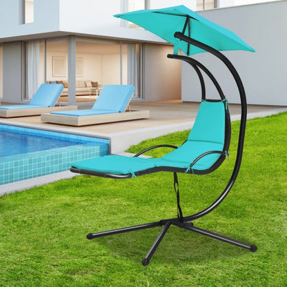 Patio Hanging Hammock Chaise Lounge Chair with Canopy Cushion