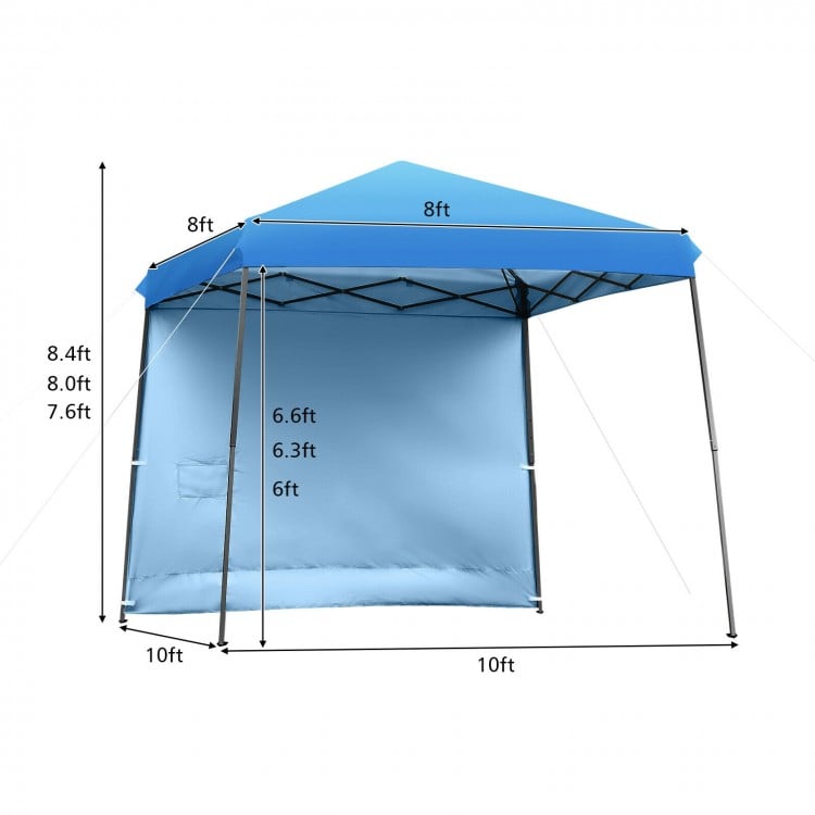 Auvent de tente pop-up de 10 x 10 pieds avec pieds inclinés et paroi latérale enroulable