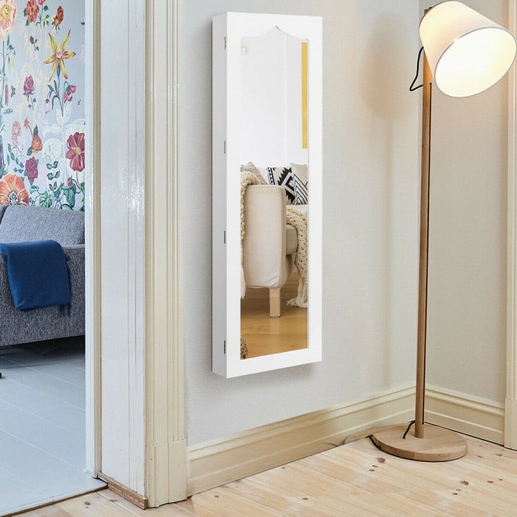 Armoire à bijoux verrouillable avec miroir mural et 5 LED et 6 tiroirs