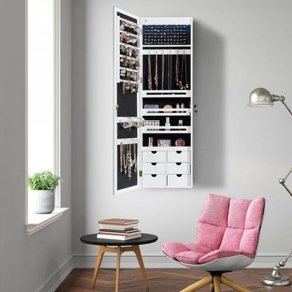 Armoire à bijoux verrouillable avec miroir mural et 5 LED et 6 tiroirs