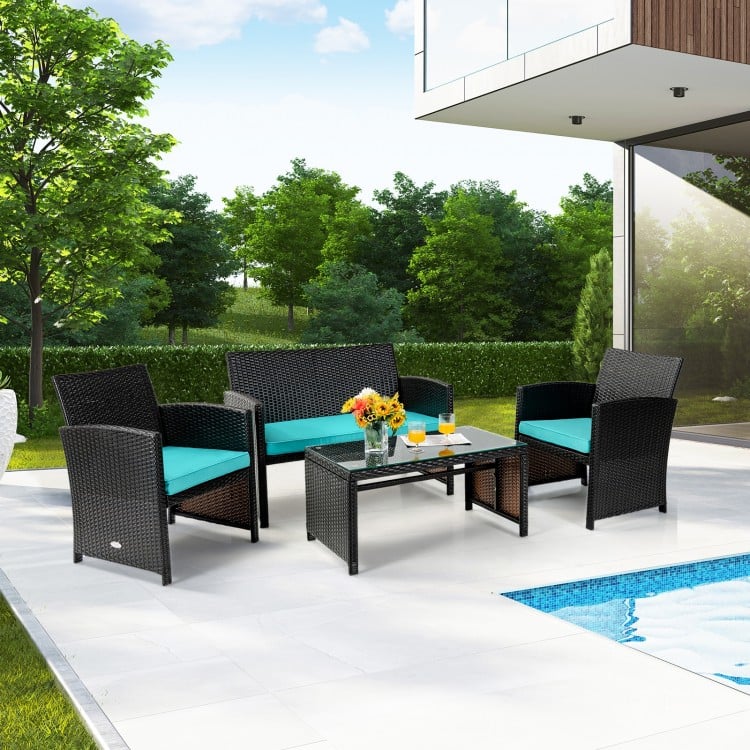 4 Pieces Patio Rattan Cushioned Furniture Set