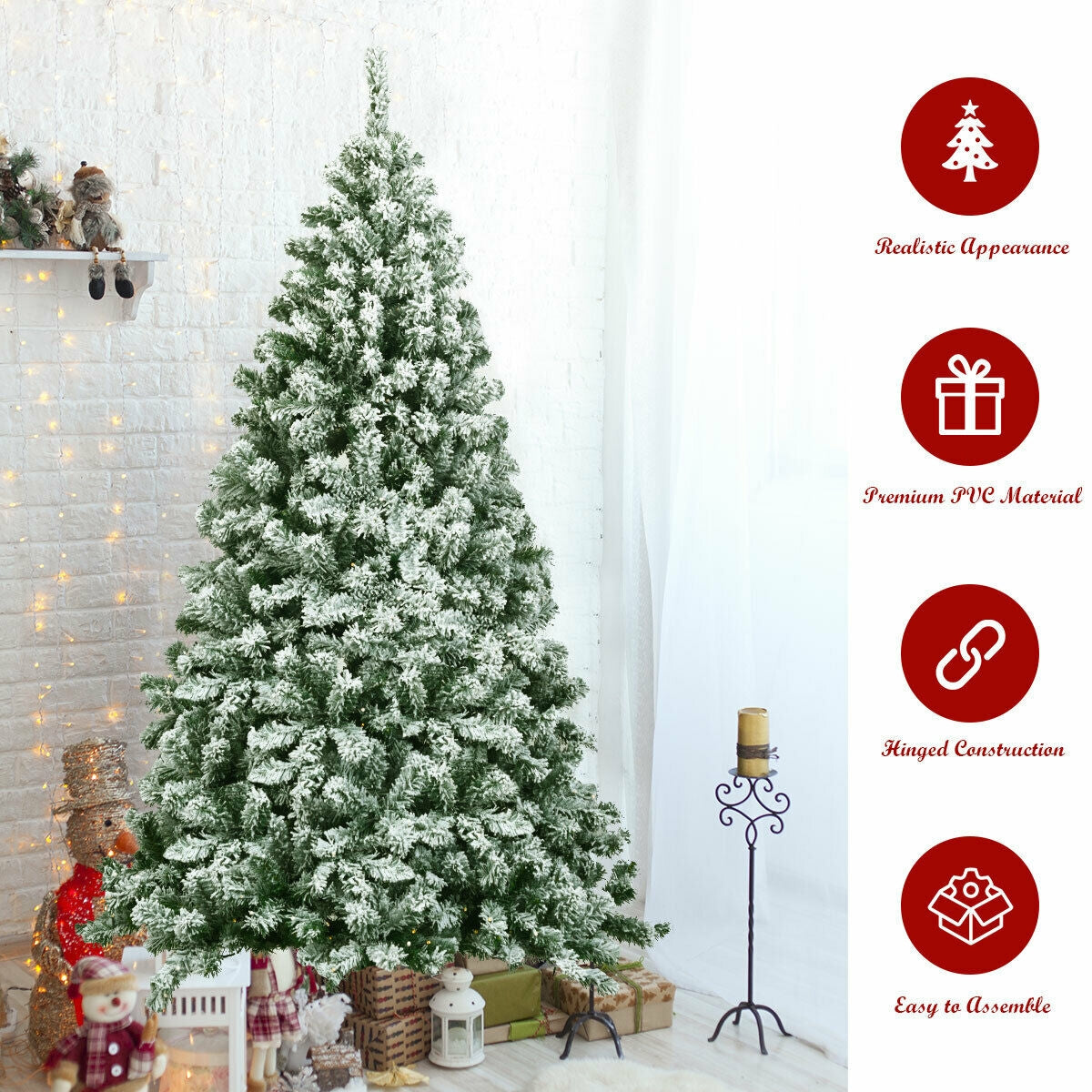 6 Feet Snow Flocked Artificial Christmas Tree Hinged with 928 Tips