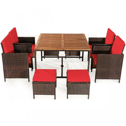 9 Pieces Patio Rattan Dining Cushioned Chairs Set