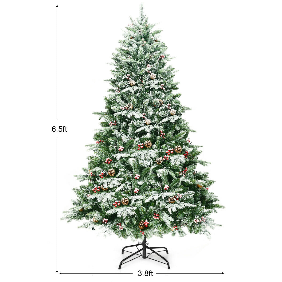 Sapin de Noël artificiel à charnières floqué de neige pré-éclairé de 6,5 pieds