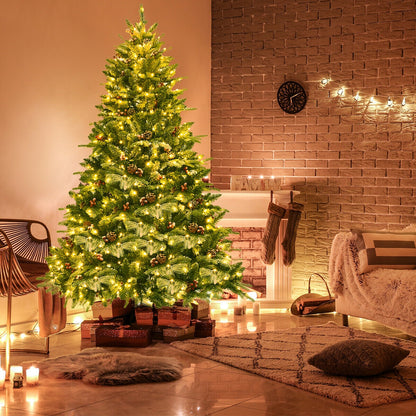 Sapin de Noël artificiel à charnières floqué de neige pré-éclairé de 6,5 pieds