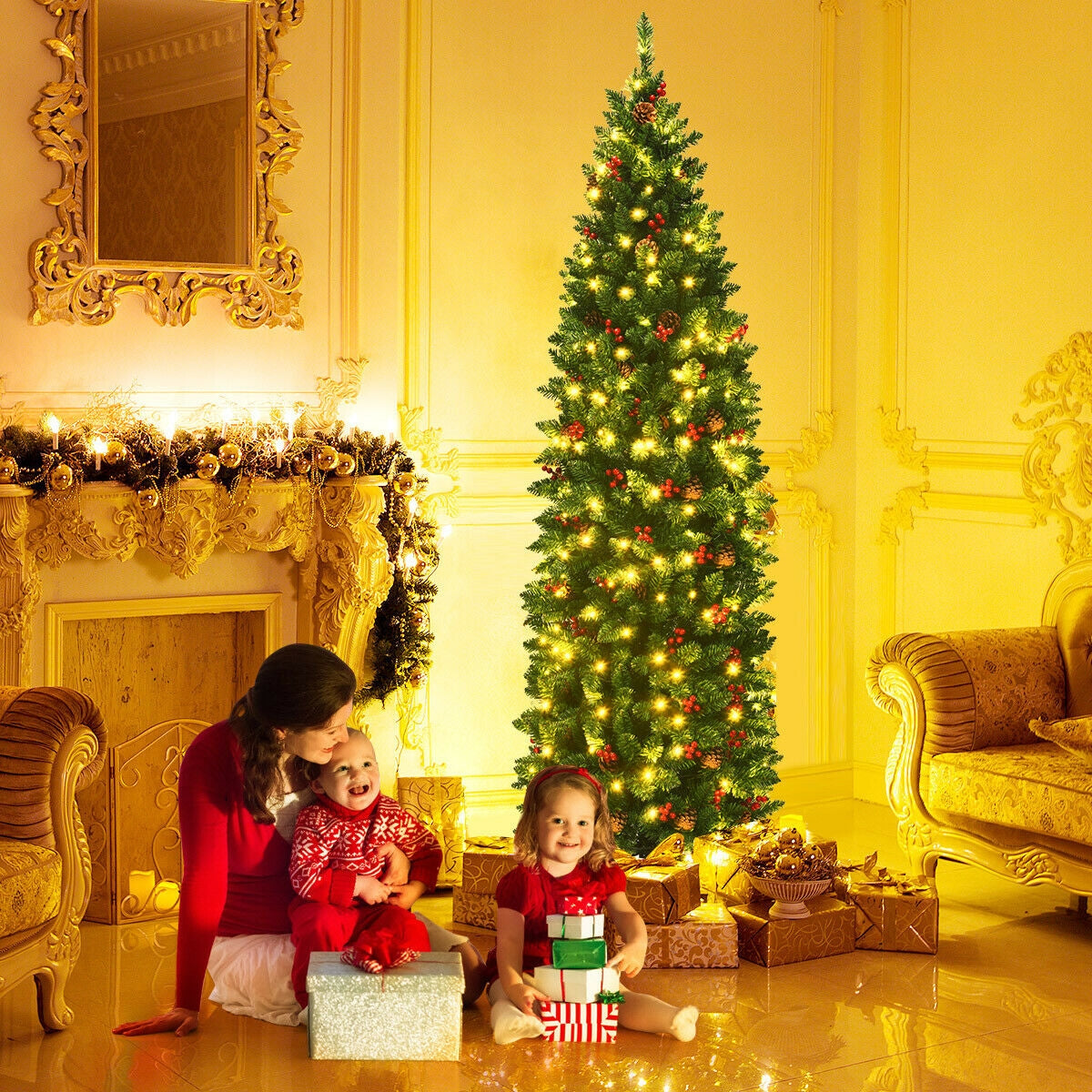 Sapin de Noël à charnière pré-éclairé de 6,5 pieds