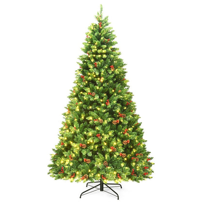 Sapin de Noël pré-éclairé à charnière de 7,5 pieds avec 550 lumières LED et support en métal robuste