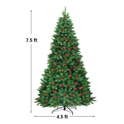 Sapin de Noël pré-éclairé à charnière de 7,5 pieds avec 550 lumières LED et support en métal robuste