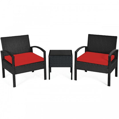 3 Pieces Outdoor Rattan Patio Conversation Set with Seat Cushions 15 Rev