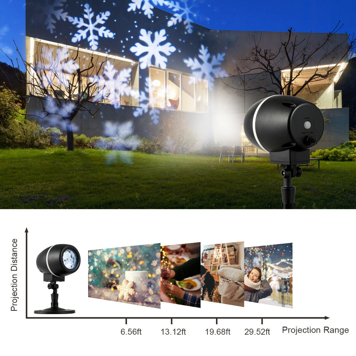 Projecteur LED de flocon de neige de Noël étanche pour extérieur avec télécommande