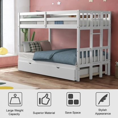 Twin Pull-Out Bunk Bed with Trundle Wooden Ladder