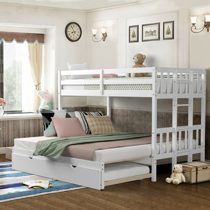 Twin Pull-Out Bunk Bed with Trundle Wooden Ladder