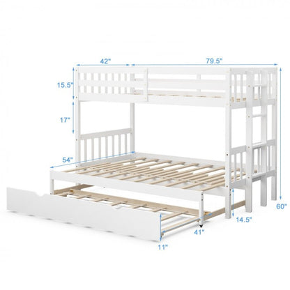 Twin Pull-Out Bunk Bed with Trundle Wooden Ladder