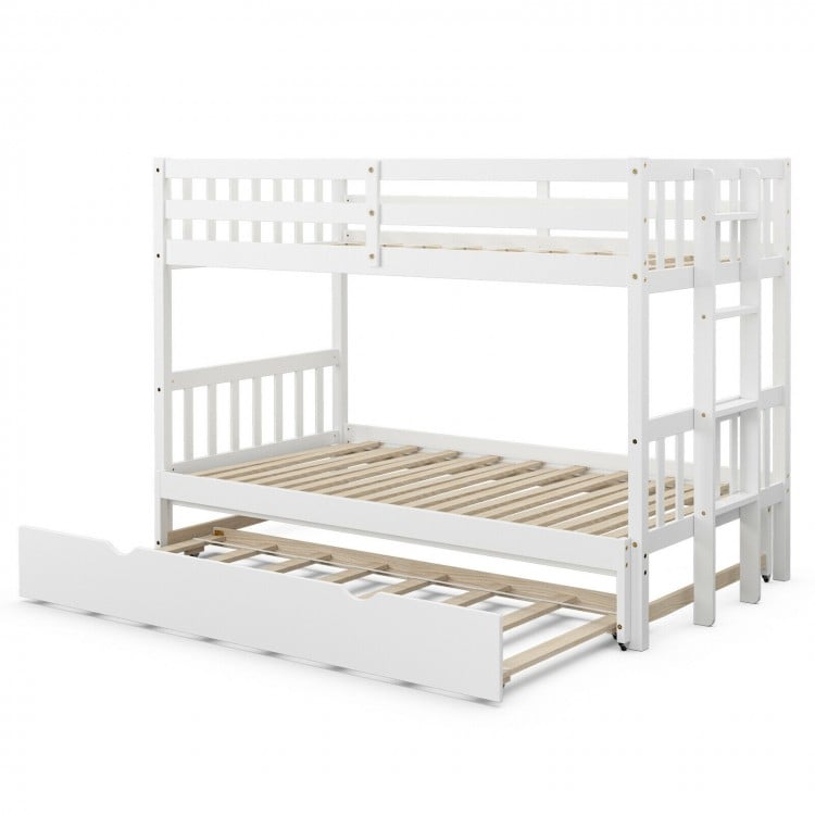 Twin Pull-Out Bunk Bed with Trundle Wooden Ladder