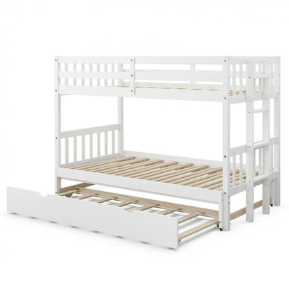 Twin Pull-Out Bunk Bed with Trundle Wooden Ladder