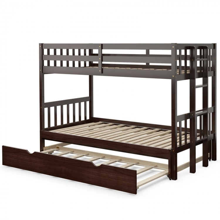 Twin Pull-Out Bunk Bed with Trundle Wooden Ladder