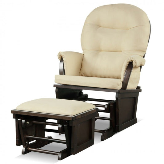 Wood Baby Glider and Ottoman Cushion Set with Padded Armrests for Nursing