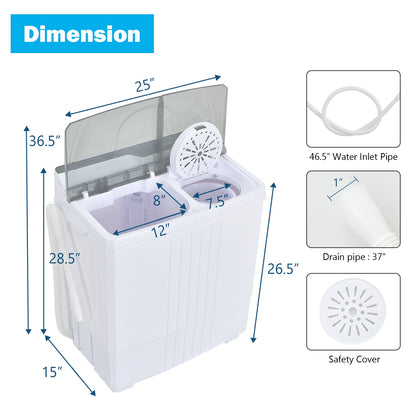 Twin Tub Portable Washing Machine with Timer Control and Drain Pump for Apartment